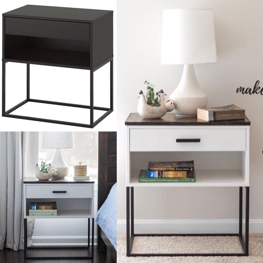 Puedes convertir la mesilla de noche Vikhammer (49 euros) en una pieza de diseño con un poco de pintura y un tirador bonito.