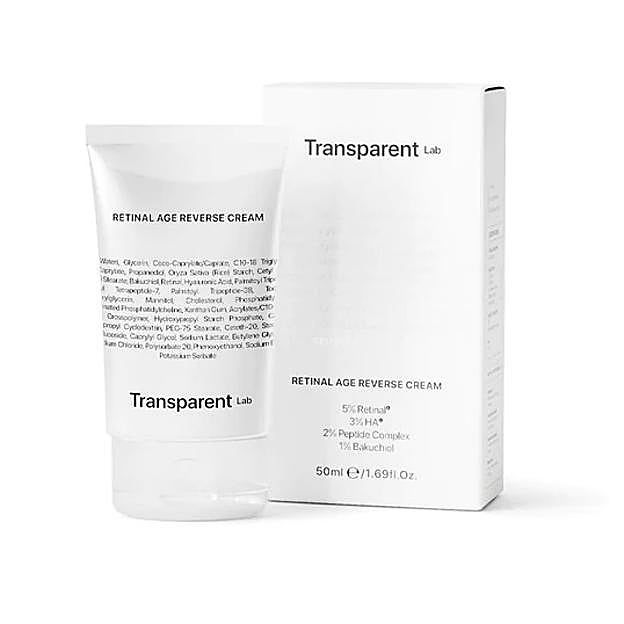 Retinal Age Reverse Cream de Transparent Lab. Su ingrediente estrella es el retinal, la forma más potente y menos irritante de la vitamina A para combatir las arrugas. (18,95 euros).