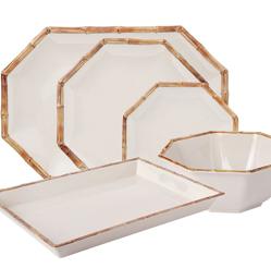 Imagen secundaria 2 - Vajillas de melamina por piezas en El Corte Inglés: en grande, con estampado tropical (desde 3.95 euros la pieza); de inspiración salvaje en tonos azules y verdes (19.95 euros el set de cuatro platos) y de imitación porcelana con bordes de bambú (desde 4.95 euros la pieza).