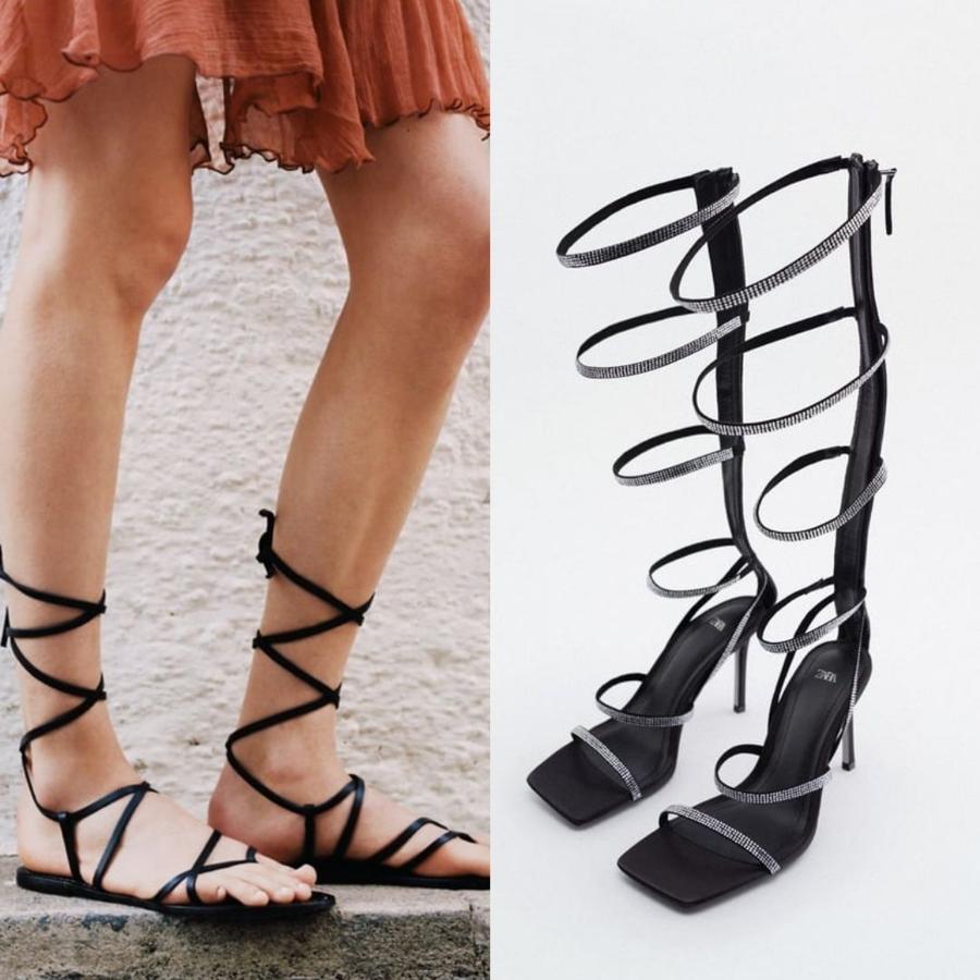 En negro y planas (25,99 euros) y de tacón con brillantes (69,95 euros)