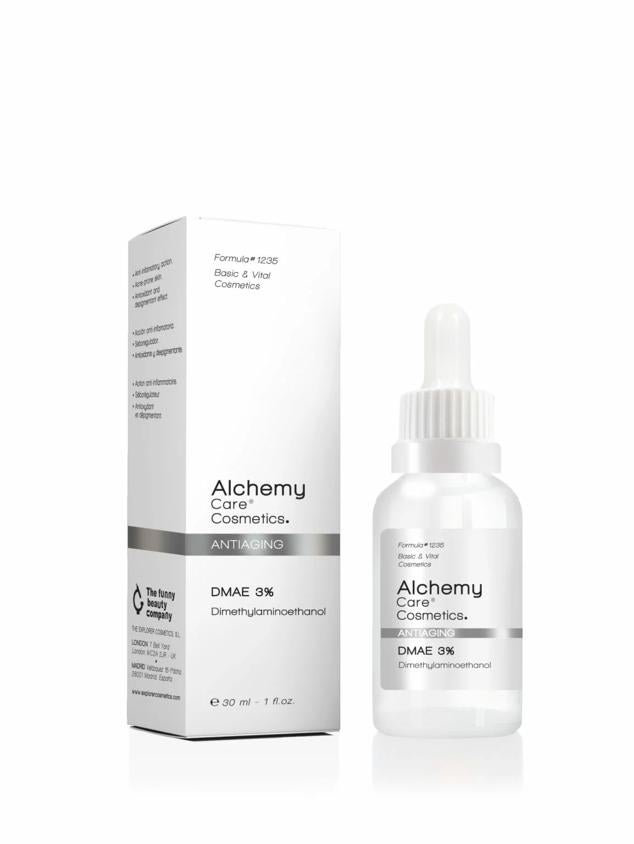 Serum anti-edad reafirmante concentrado con Dimethylaminoethanol (DMAE al 3%) que actúa a varios niveles: aumentando la retención de agua en la dermis, estimulando la síntesis de colágeno y GAG’s dérmicos y potenciando la liberación de acetilcolina. Recomendado para todo tipo de piel, especialmente para tratar los signos de envejecimiento y la pérdida de firmeza en la piel. Precio: 14,90 euros en Alchemy Care Cosmetics.