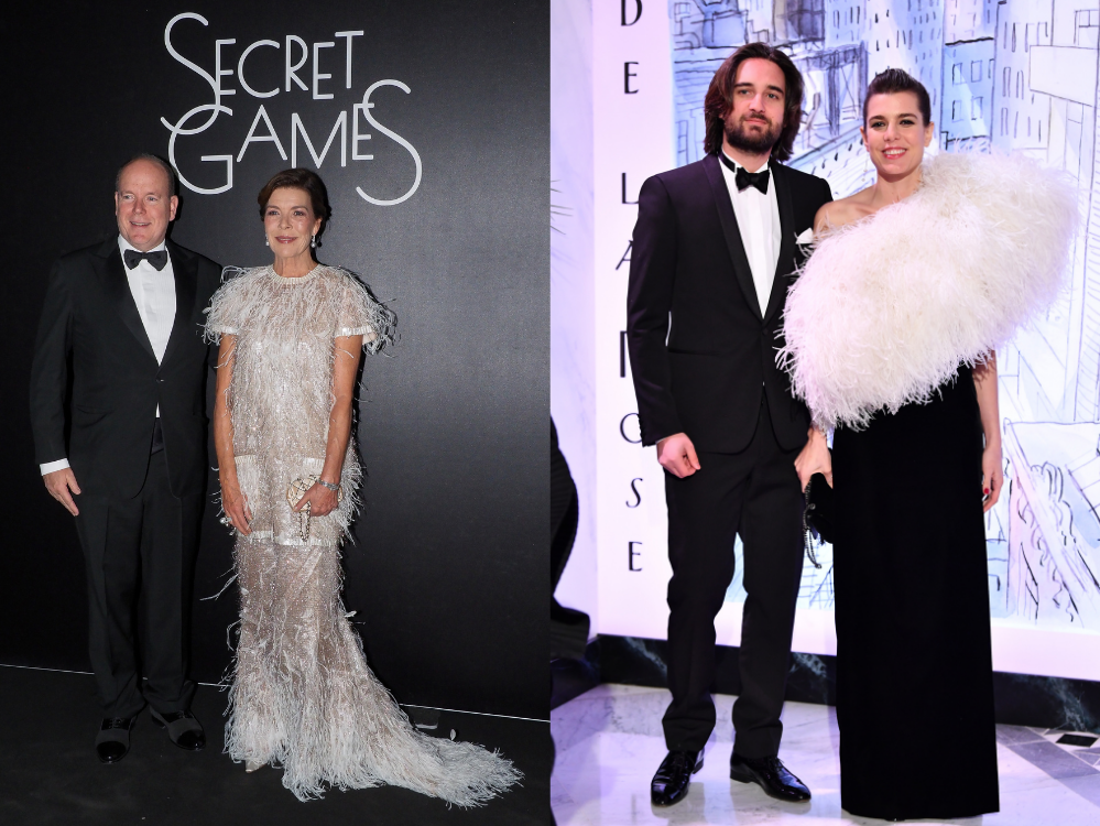 Las plumas son sinónimo de extravagancia, por lo que son ideales para Carolina, concordando a la perfección con su personalidad. En concreto, este vestido lo portó para una fiesta en el Casino de Mónaco en 2019. Mientras que Carlota arriesga (y acertando) con la magnífica obra de Anthony Vaccarello para Saint Laurent para el Baile de la Rosa en 2018. 