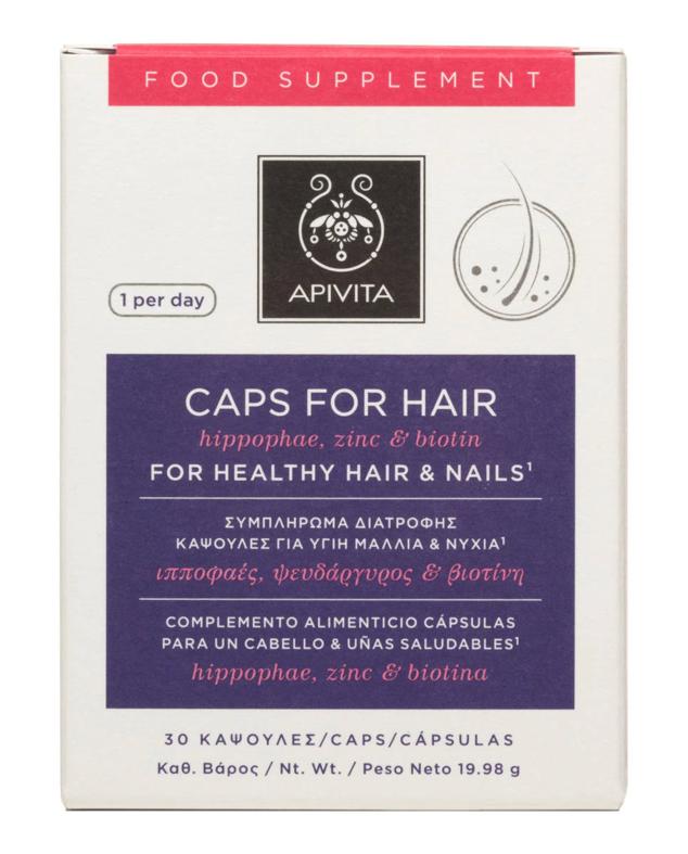 Las Cápsulas Anti Caída de Apivita contienen zinc, biotina y selenio
