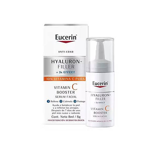 Imagen principal - Hyaluron-Filler Vitamin C Booster de Eucerin, Aqua Bomb Brightening Vitamin C Cream de Belif y Crema Iluminadora de Recuperación de Mádara