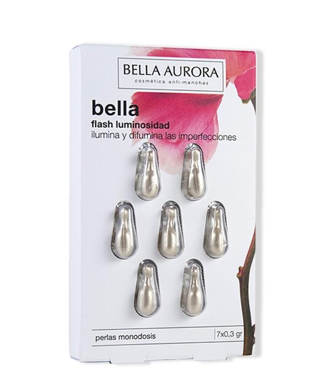 Las perlas iluminadoras Bella Flash Luminosidad iluminan la piel mientras que difuminan las imperfecciones. Un sérum concentrado en monodosis compuesto por extracto de plancton que despigmenta y reduce las manchas, mientras que protege la piel y la repara de agresiones externas como el humo o la radiación UV. (11 euros) 