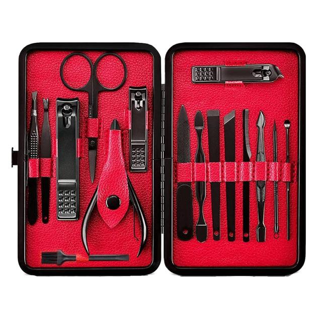 Kit de herramientas de manicura y pedicura de acero inoxidable fácil de transportar. Incluye herramientas de cuidado facial (tijeras para cejas, clip de cejas, cuchara de oreja, aguja de acné); set de manicura (2 cortauñas, lima de uñas, brocha de empuje, tenedor de piel muerta, cuchillo de limpieza de uñas); y set de pedicura (cortaúñas grande, removedor de callo plano, removedor de callos, removedor de callos, pinza de cutícula). Precio: 11,49 euros (precio habitual: 13,85 euros). Cómpralo aquí