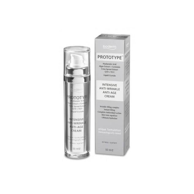 La crema  Prototype Intesive Anti-Wrinkle Anti-Age Cream de Boderm , mejora la función de la barrera de la piel, hidrata, disminuye las arrugas profundas y tienen un efecto lifting instantáneo que tersa y levanta la tez. Su fórmula contiene ácido hialurónico de bajo peso molecular para penetrar en lo más profundo y rellenar el cutis y aumentar su elasticidad. La coenzima Q10, el retinol y la vitamina E actúan para luchar eficazmente contra el envejecimiento y el brócoli y la soja aclaran las manchas para unificar el tono. Cómpralo aquí