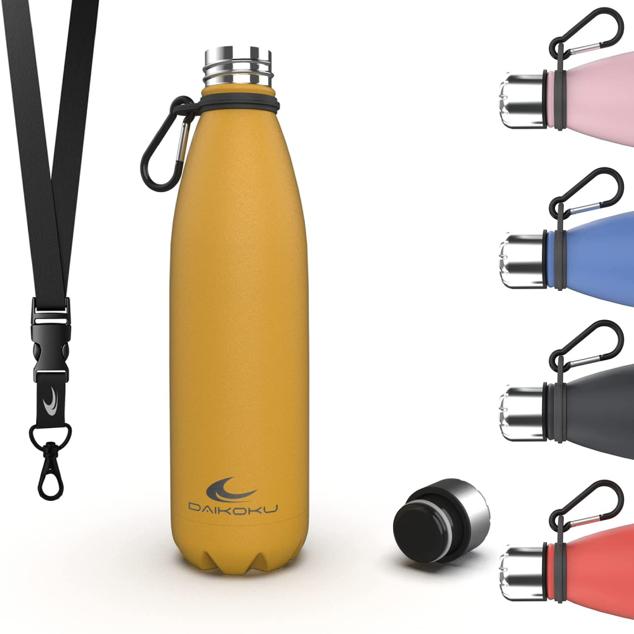 Botella de acero inoxidable de doble capa con capacidad de 500 mililitros. El aislamiento al vacío de doble pared mantiene el agua caliente hasta 12 horas y fría hasta 24 horas. Precio: 17,99 euros. Cómpralo aquí