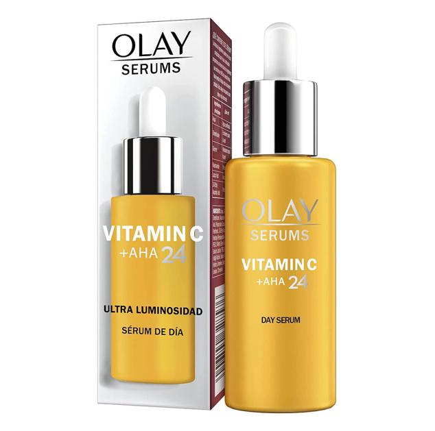 El Sérum De Día Vitamina C + AHA 24 de Olay da a la piel un aspecto radiante y uniforme.  Cómpralo aquí