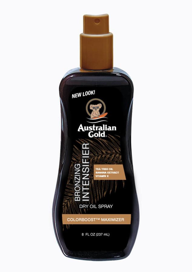 Bronzing Intensifier Dry Oil Spray de Australian Gold se trata de un aceite en seco en formato spray que broncea, hidrata y alarga la duración del color adquirido por la piel. Su fórmula emplea la tecnología ColorBoost en combinación con extracto de banana y tirosina, potenciando la rapidez e intensidad con la que nos bronceamos. Tiene rápida absorción, no deja residuo graso y también tiene acción bronceadora automática e inmediato por sus extractos naturales tonalizantes. Cómpralo aquí