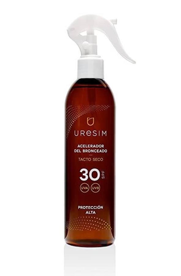 El Acelerador de Bronceado de Uresim es un aceite de tacto seco con protección SPSF30 que ayuda a adquirir un bonito, uniforme, intenso y rápido bronceado, de forma natural, a la vez que previene las quemaduras. Está enriquecido con aceite de nuez verde y aceite de zanahoria nutritivo e hidratante, es resistente al agua y no engrasa. Cómpralo aquí