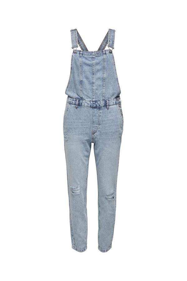 Peto denim de estilo vintage y desgastado con detalles de rotos en las rodillas. Solo podrás adquirirlo de forma online. Es de Springfield. Precio: 49,99 €. 