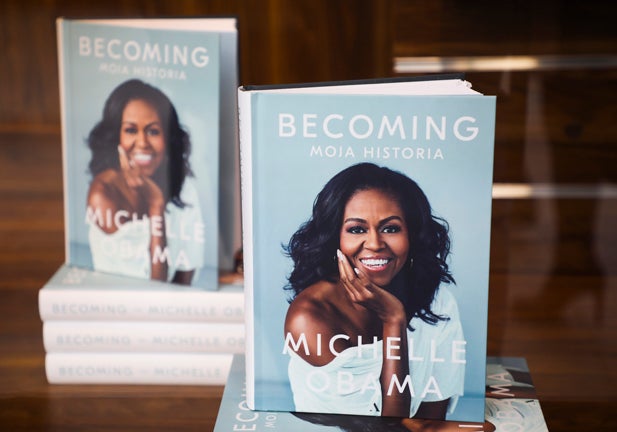 Michelle Obama's memoir 'Becoming' is advertised on the display of Empik bookstore in Krakow, Poland on March 20, 2019.   (Photo by Beata Zawrzel/NurPhoto via Getty Images)