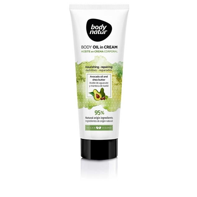 La crema corporal a base de aceite, cuya textura se transforma en aceite tras el masaje, siendo perfecto para pieles secas. La rica emulsión brinda suavidad instantánea y mantiene la piel hidratada durante 48 horas. Es de Body Natur. Precio: 4,99 €.