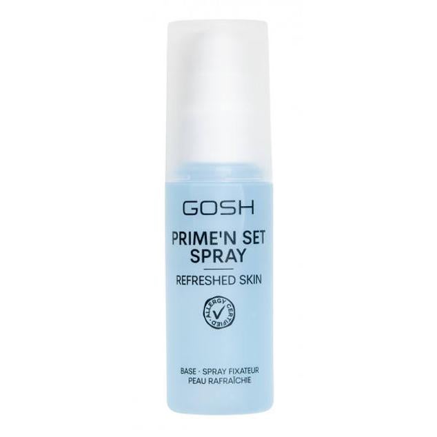 El Prime'n Set Spray Refresh Skin de Gosh se absorbe por completo en tan solo un minuto.  Cómpralo aquí