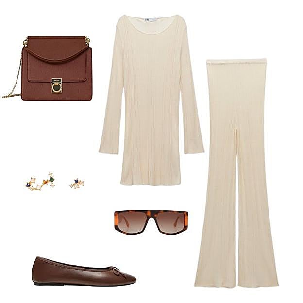 Bolso de Poléne, pendientes de P de Paola. gafas de Mó x Multiópticas, bailarinas de Mango y dos piezas de Zara. 