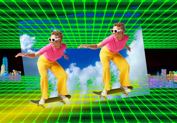 Young woman immersed in a metaverse experience