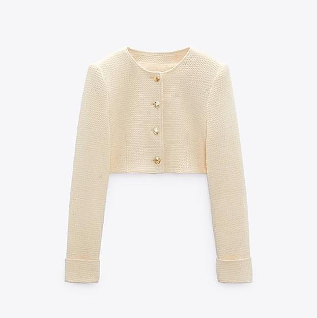 Chaqueta en tejido de estructura beige de Zara