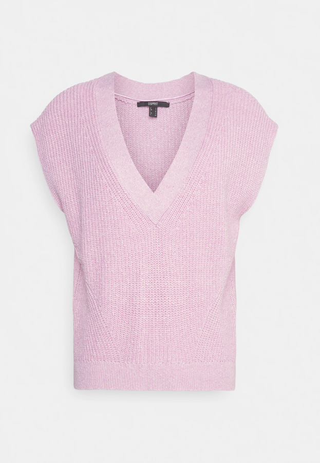 Chaleco de punto de color pastel para looks románticos con blusas o camisas boyfriend. Es de Esprit. Precio: 47,99 €.