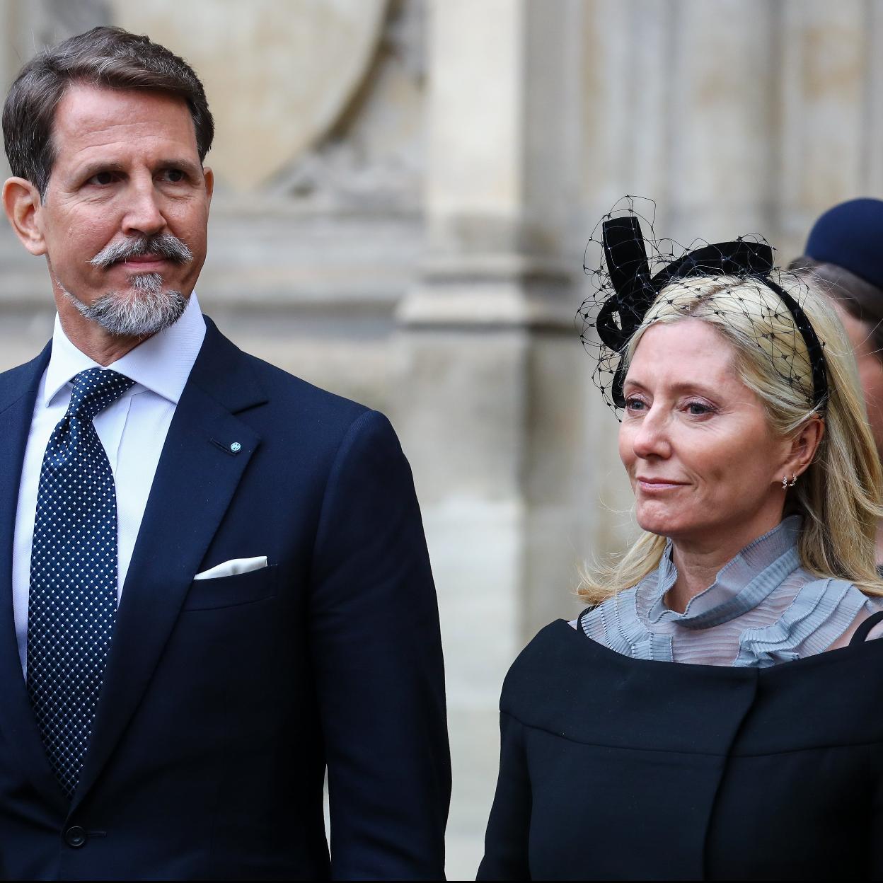 Pablo de Grecia y su esposa, Marie Chantal, en el funeral de Isabel II.