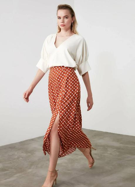 Imagen - Falda midi con abertura y estampado de lunares