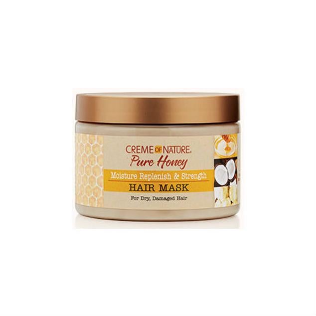 Pure Honey Hair Mask de Creme of Nature repone la hidratación, evita la rotura, mantiene a raya el encrespamiento y fortalece. Esta mascarilla es ideal para reparar el cabello dañado y rebelde, con su combinación de miel pura, aceite de coco natural y manteca de karité. Cómpralo aquí