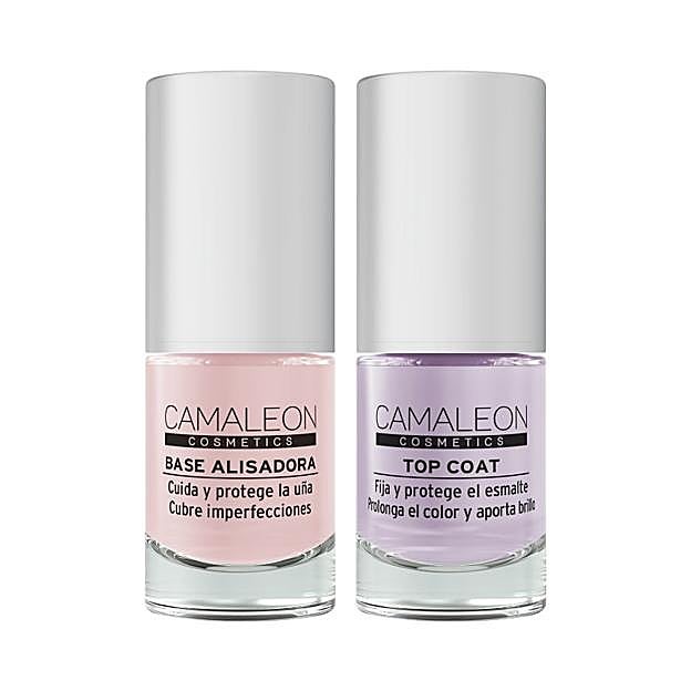 Imagen principal - Ficha el pack uñas perfectas de Camaleon (8,40 euros) y los esmaltes de CND Vanylux (13,95 euros) y de Masglo (14 euros).
