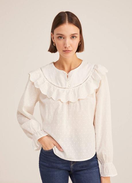 Imagen - Blusa romántica de plumeti con cuello bobo