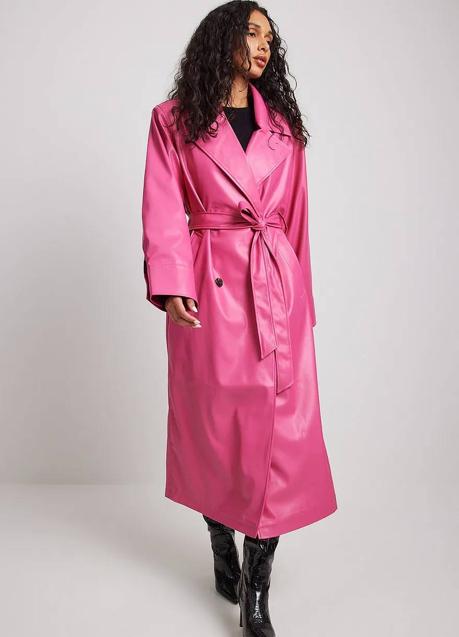 Imagen - Gabardina larga en efecto piel rosa