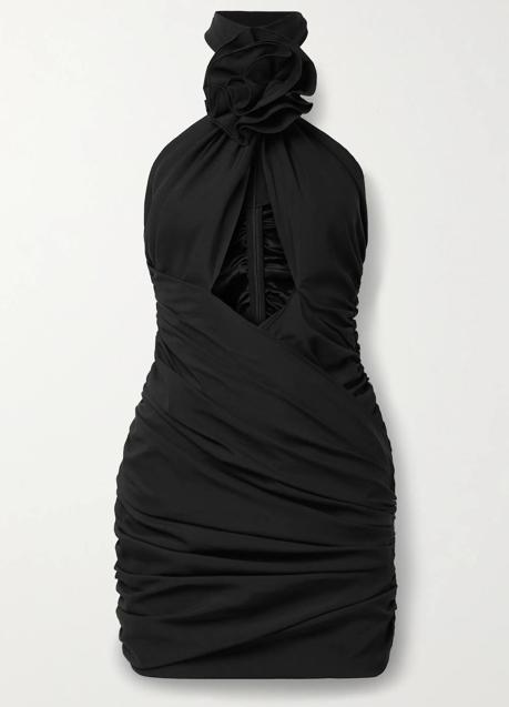 Imagen - Vestido negro cut-out con cuello halter y flor de Magda Butrym