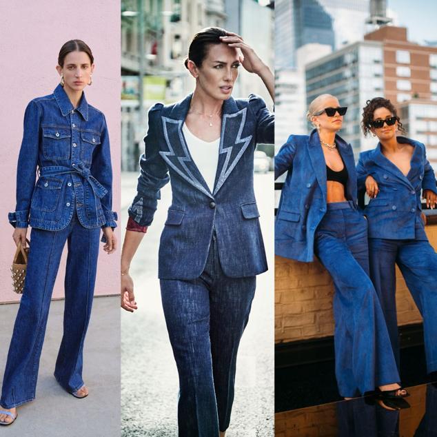 ¿Quién dijo que le vaquero no puede ser elegante? Prueba con un traje con blazer en versión denim. La firma Jonathan Simkhai propone este conjunto con chaqueta-blazer, Nieves Álvare ha demostrado lo bien que queda con este diseño de The Extreme Collection y en el street style lo han llevado con sandalias de tacón.