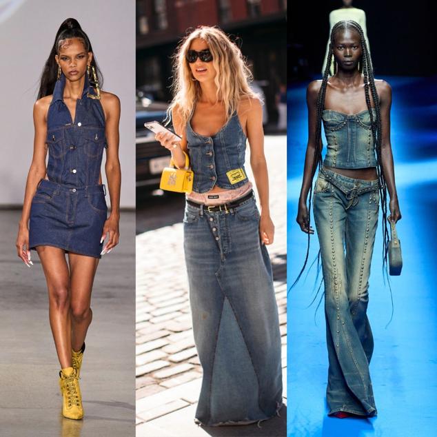 Y siguiendo con ese estilo, los tops denim también triunfan. Lionne ha lanzado esta versión en chaldo que han probado algunas inlfuencers y Blumarine tiene este diseño palabra de honor.