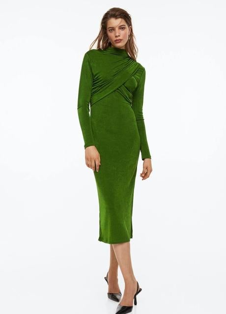 Imagen - Vestido midi drapeado color verde