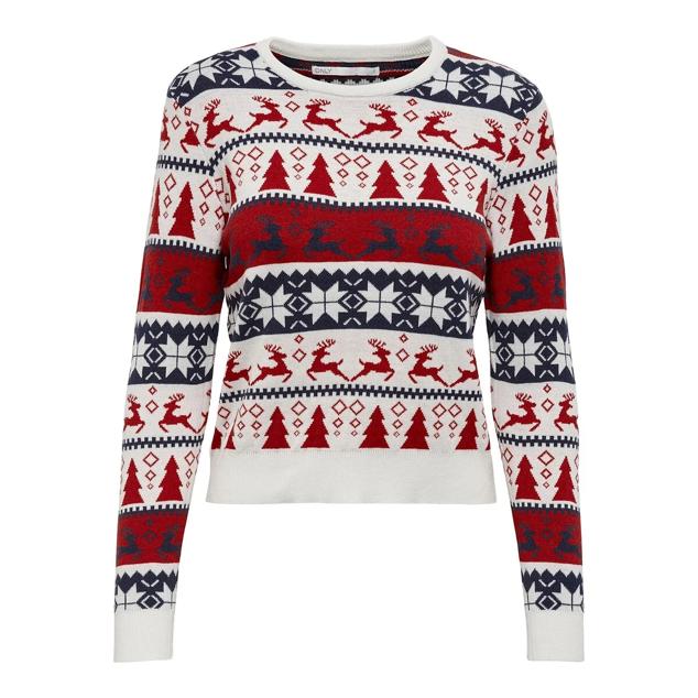 Jersey con estampado navideño y cuello redondo de Only disponible en La Redoute. Tiene un precio de 27,99 euros. Cómpralo aquí