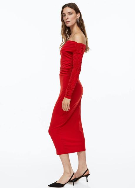 Imagen - Vestido de punto drapeado rojo