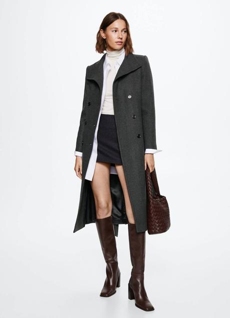 Imagen - Abrigo con cuello chimenea y cinturón color gris