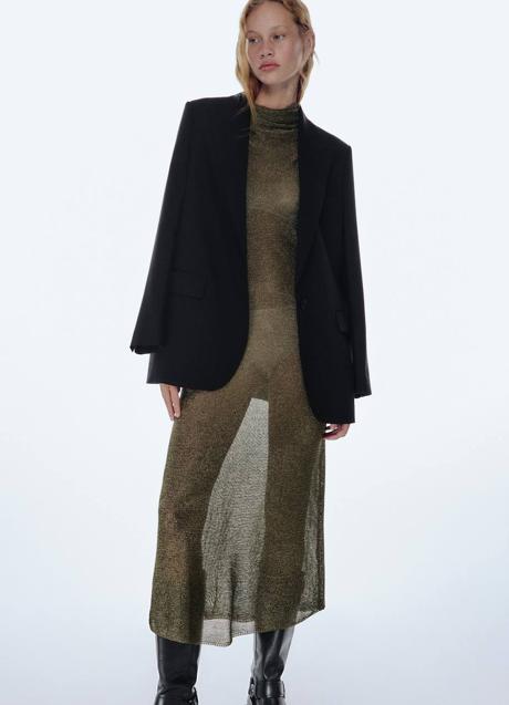 Imagen - Vestido midi en tejido de unto brillante semitransparente