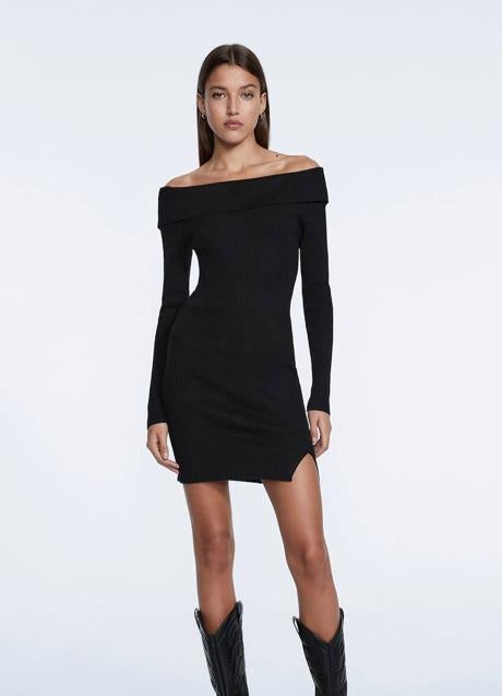 Imagen - Vestido de punto negro con cuello barco