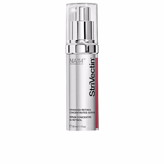 Advanced Retinol Concentrated Serum de Strivectin minimiza al máximo todos los signos de la edad con su potente concentración de activos rejuvenecedores que incrementan el colágeno y la elastina, como sus diversas formas de retinol. Los péptidos apoyan su acción y recuperan la firmeza, junto al ácido hialurónico hidratante. Las ceramidas y el bisabolol refuerzan y calman. El jengibre energiza y los extractos y aceites vegetales acondicionan, hidratan e iluminan la piel. Cómpralo aquí