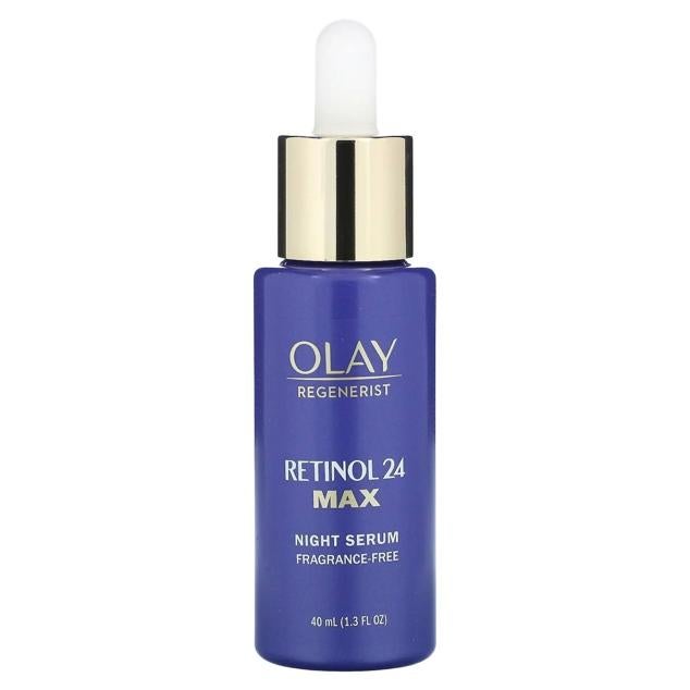 Regenerist Retinol24 Max Night Serum de Olay hidrata, reafirma, retexturiza, despigmenta y reduce arrugas con su efectiva fórmula compuesta por péptidos reconstructores, retinol renovador y niacinamida antioxidante. El resultado es de un rostro como diez años más joven. Cómpralo aquí