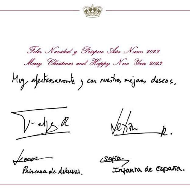 El texto que acompaña a la felicitación de Navidad de Casa Real, con una frase que parece escrita por la princesa Leonor. 