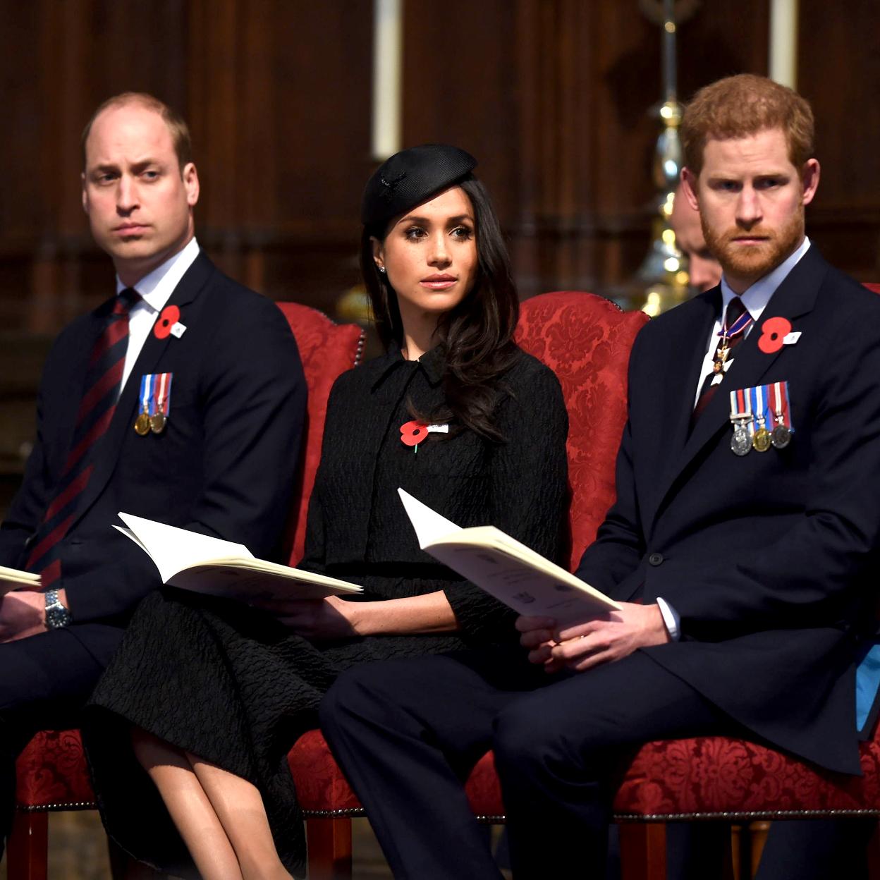 El príncipe Guillermo y los duques de Sussex, Meghan Markle y el príncipe Harry.