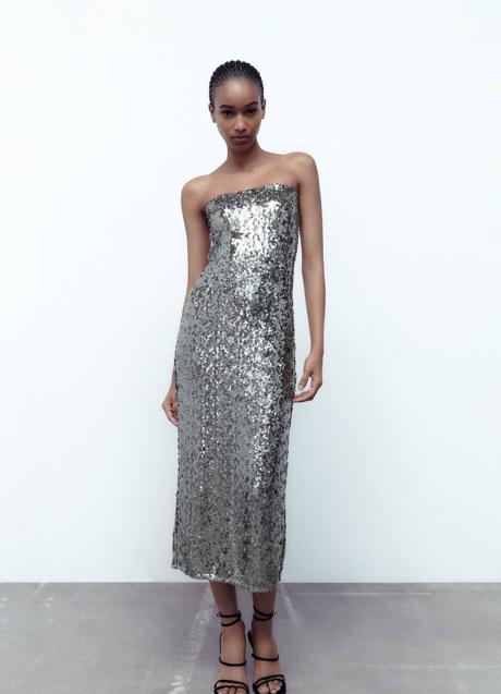 Imagen - Vestido midi de lentejuelas plateado