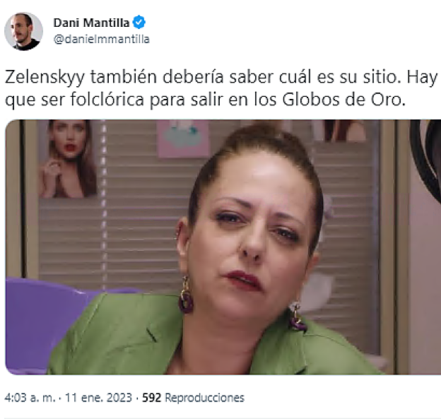 Meme de Zelensky en los Globos de Oro 2023.