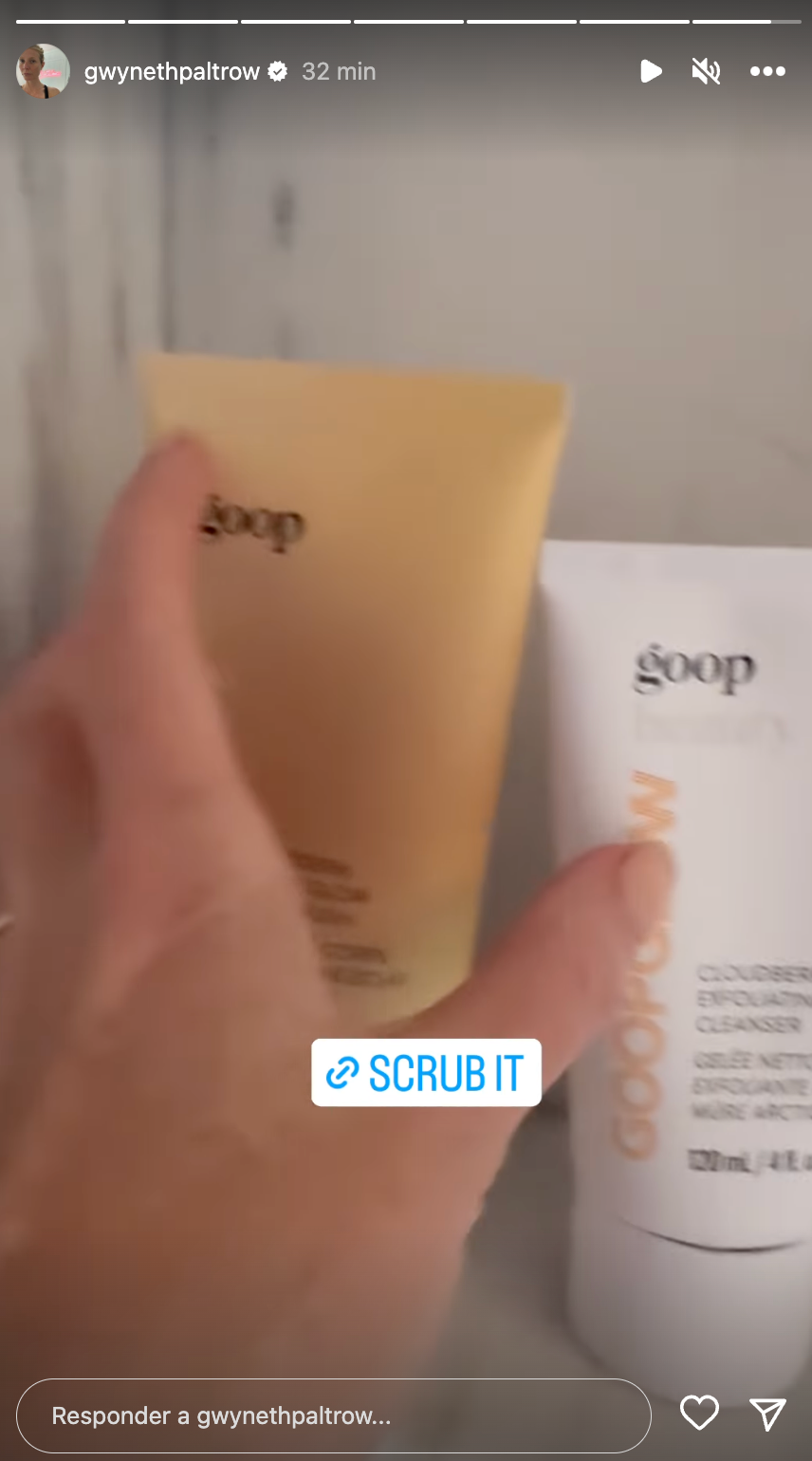 Imagen - Gwyneth Paltrow enseñando a través de stories su exfoliante favorito de Goop. Foto: @gwynethpaltrow.