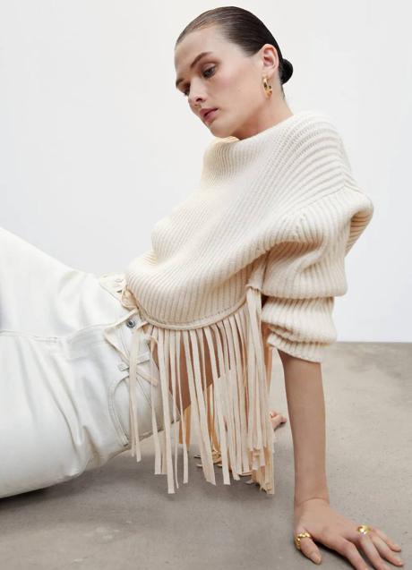 Imagen - Jersey asimétrico de canalé con bajo en flecos