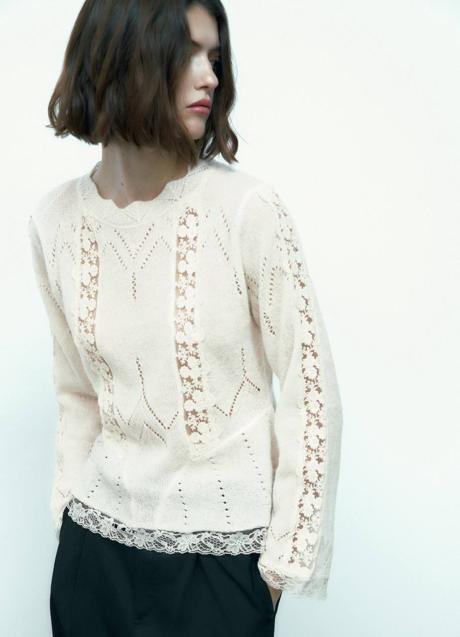 Imagen - Jersey con encajes y calados a tono