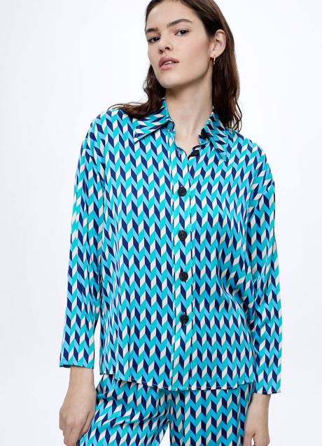 Imagen - Camisa satinada con print geométrico azul