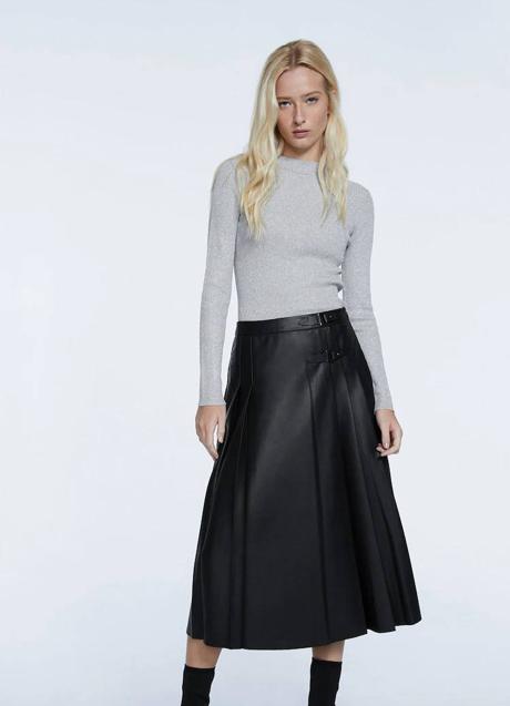 Imagen - Falda midi de tablas en tejido efecto piel