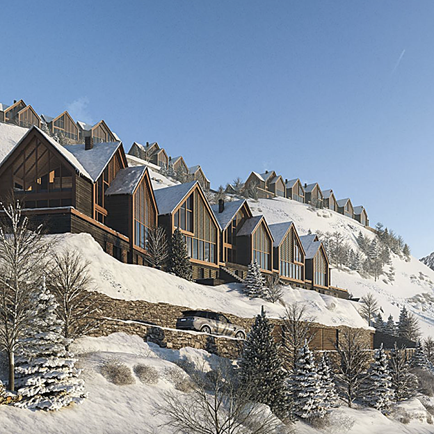 Algunos de los chalets de lujo de la urbanización La Pleta, en la estación de esquí de Baqueira Beret. 